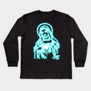 Blue Neon Virgin Mary Kids Long Sleeve T-Shirt